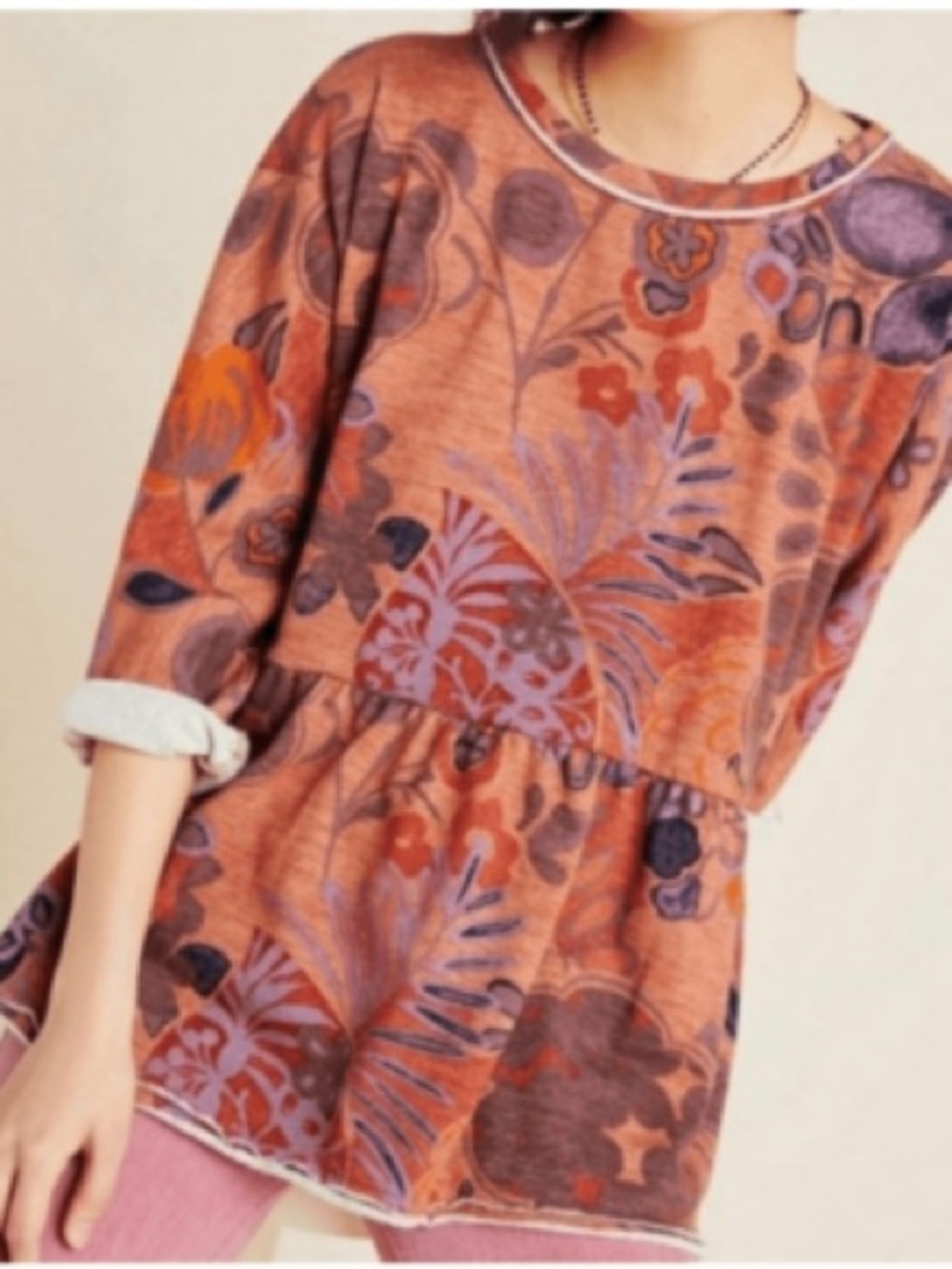 Anthropologie Saturday Sunday Colleen Floral Terry Peplum Sweatshirt size small